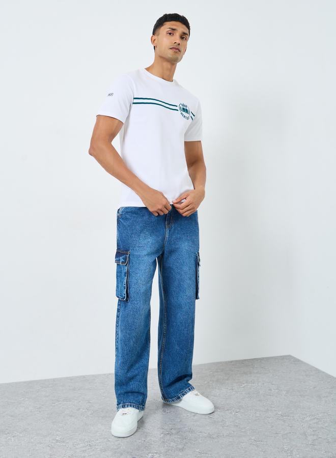 Styli Men White HD Print Interlock Athleisure T-Shirt - Image 2